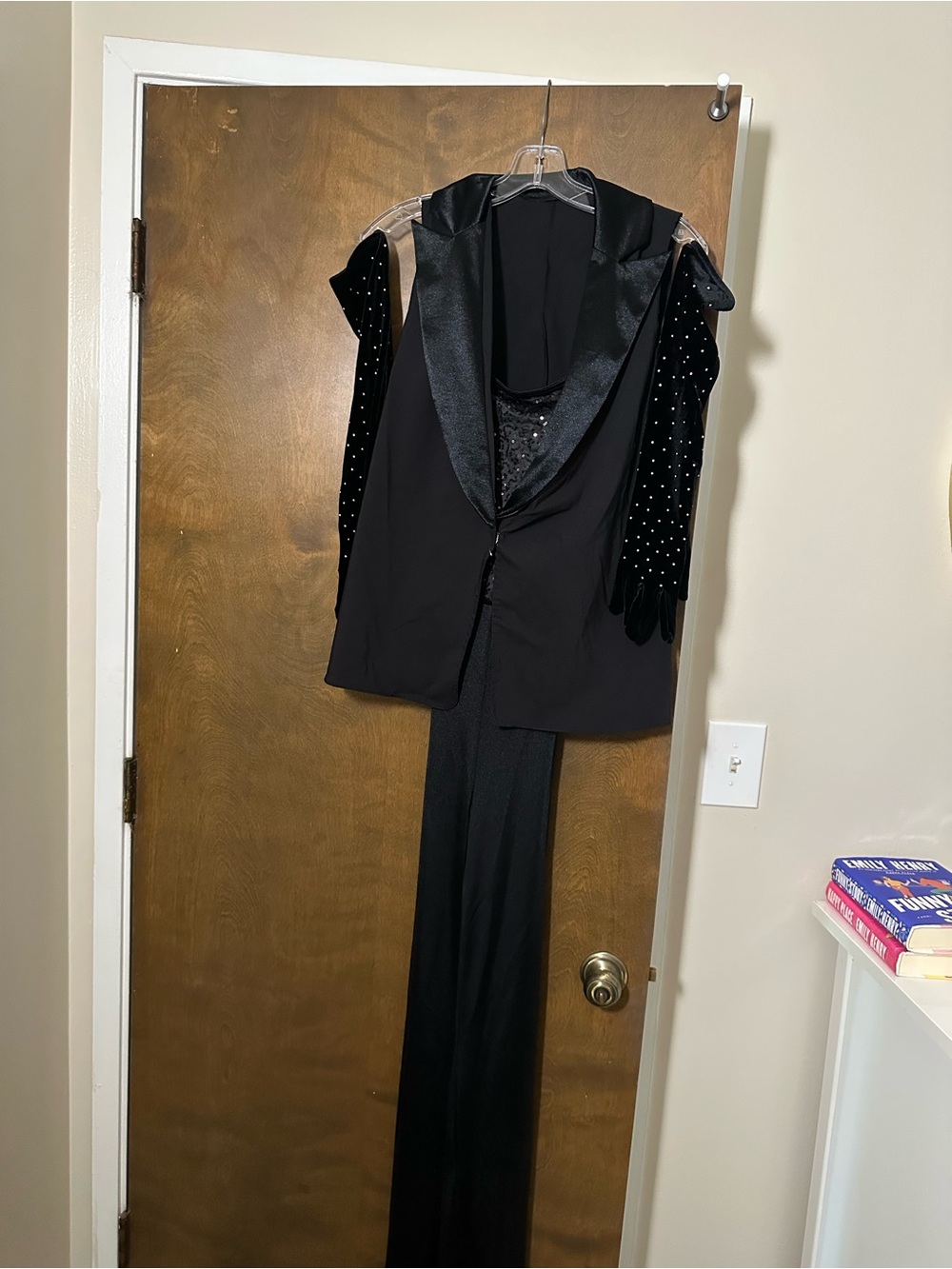 Black Women's Dance Costume Jumpsuit with Sequin Gloves